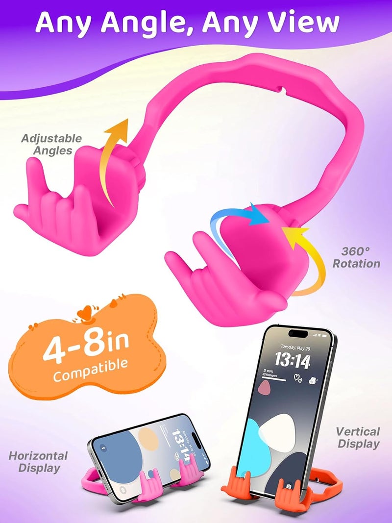 CALDEVER Stocking Stuffers for Teen Boys Girls Gifts Cell Phone Stand Upgrade Adjustable Rock on Lazy Phone Stand for Desk Cool Funny Gadget Gifts for Christmas Adult Men Women Wife 2Pack Hot Pink Orange Red - Image 2